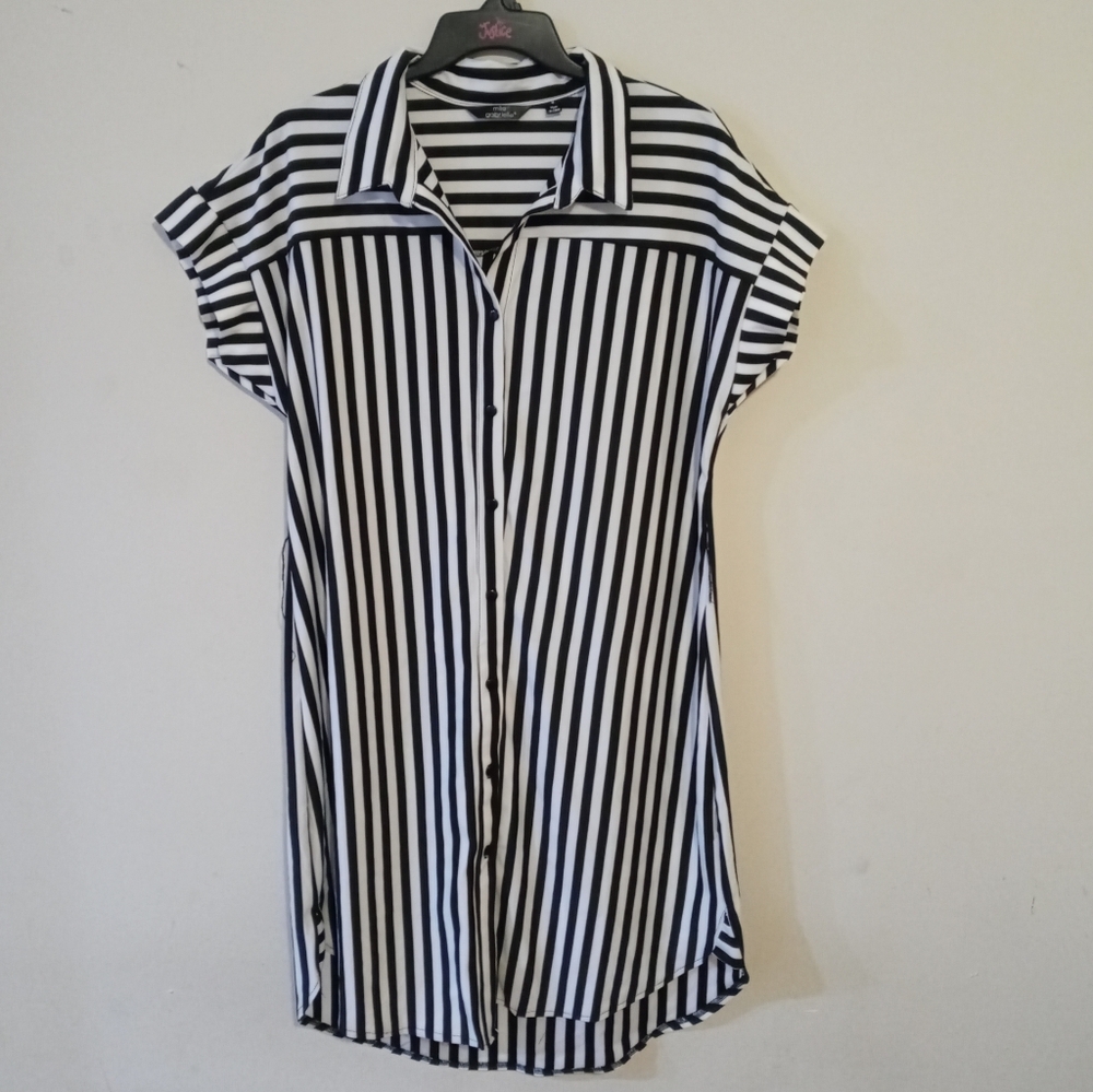 Mlle Gabrielle Black and White Striped Dress, Size M.